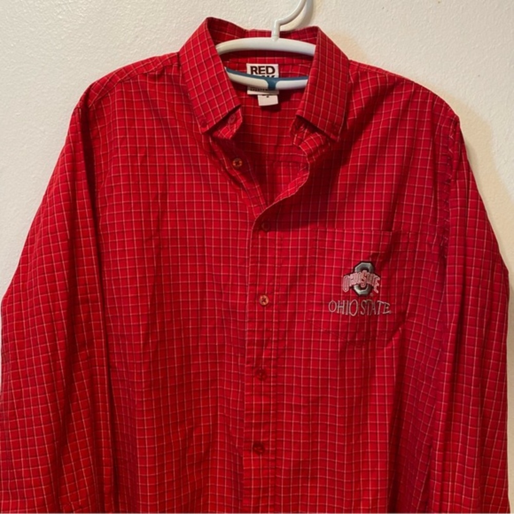 Ohio State Shirt Mens Long Sleeve Button Down Red Size M Red‎ Oak Sports Wear